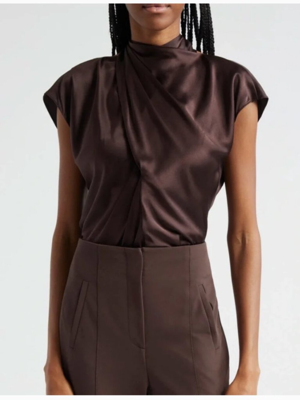 Veronica Beard Leilany Tie Neck Silk Top in Dark Chocolate Womens 8